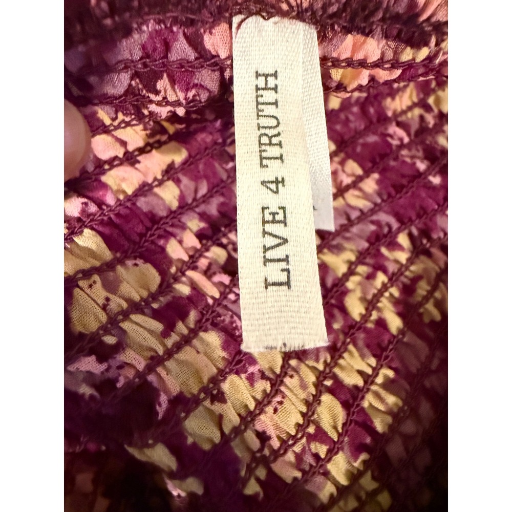 Live 4 Truth Purple Floral Smocked Crop Top Long Bell Sleeve‎ Boho Blouse Womens - Picture 4 of 7